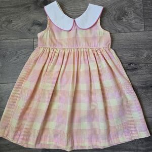 Vintage Copper Key Girls Plaid Gingham Dress 5 Jamaica Floral Embroidery Collar